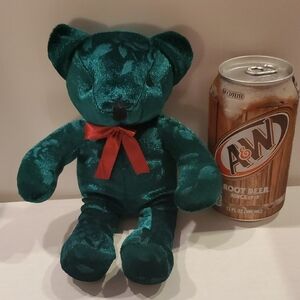 Emerald Green and Red Bow Stuffed Animal Bear Ty Beanie Baby